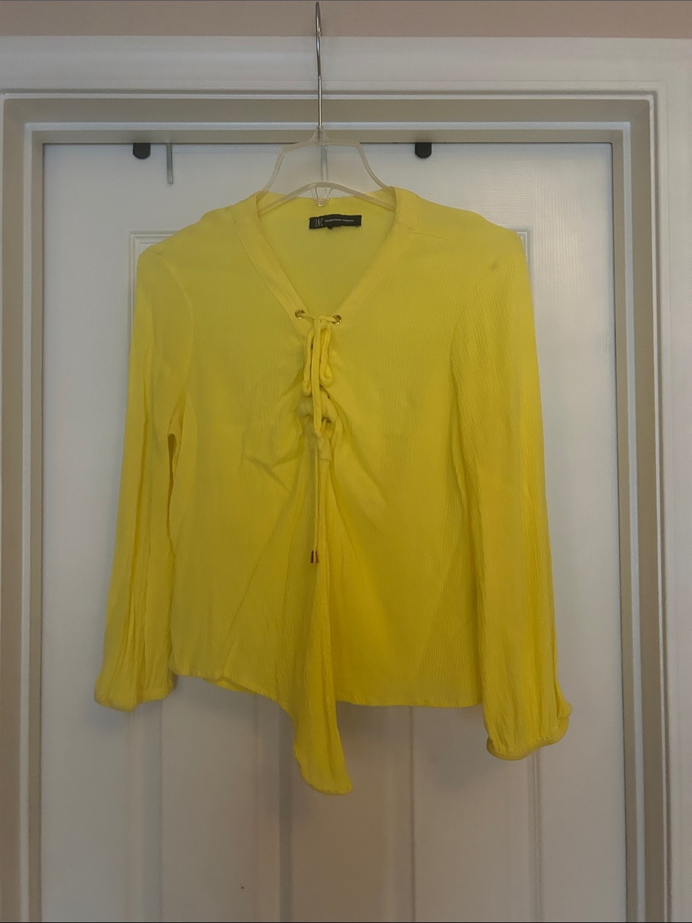 INC International Concepts Yellow Lace-Up V-Neck Long Sleeve Blouse